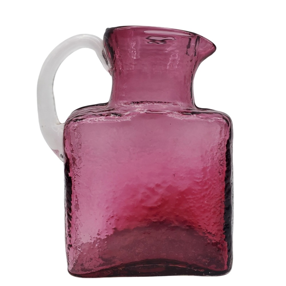 Pilgrim Cranberry Art Glass Pitcher Applied Handle Hand Blown Jug Small Ruby Red
